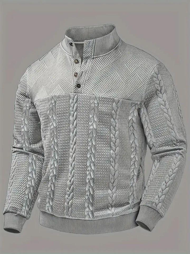 ENZO - TEXTURED BUTTON-COLLAR KNIT PULLOVER