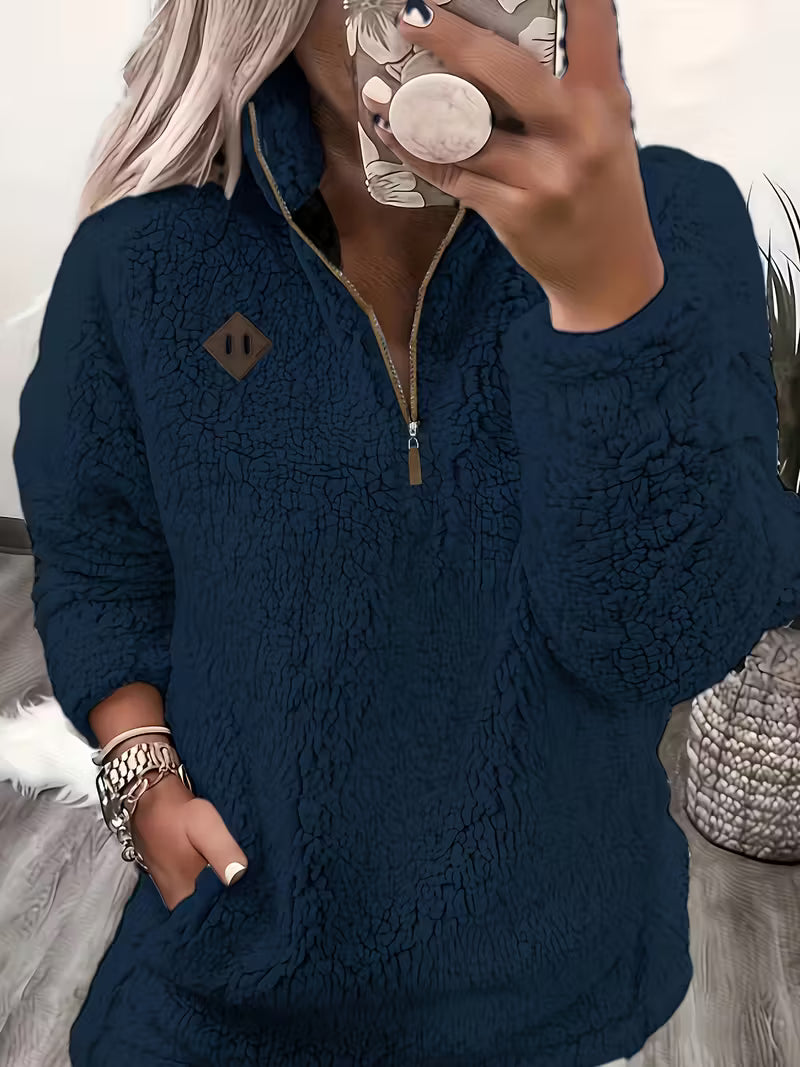 KORI - VELVET FEEL ZIP-UP SWEATER