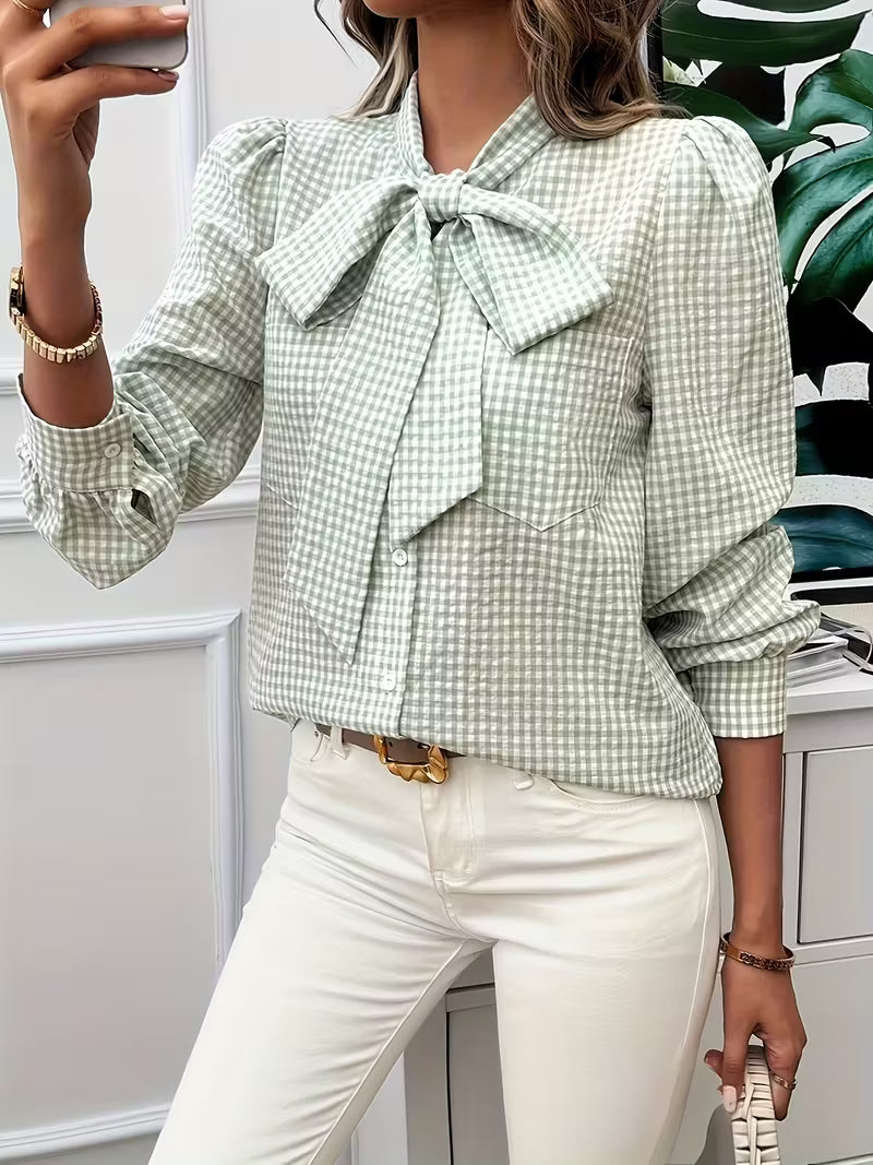 PATTIE - GINGHAM CHARM TIE-FRONT BLOUSE