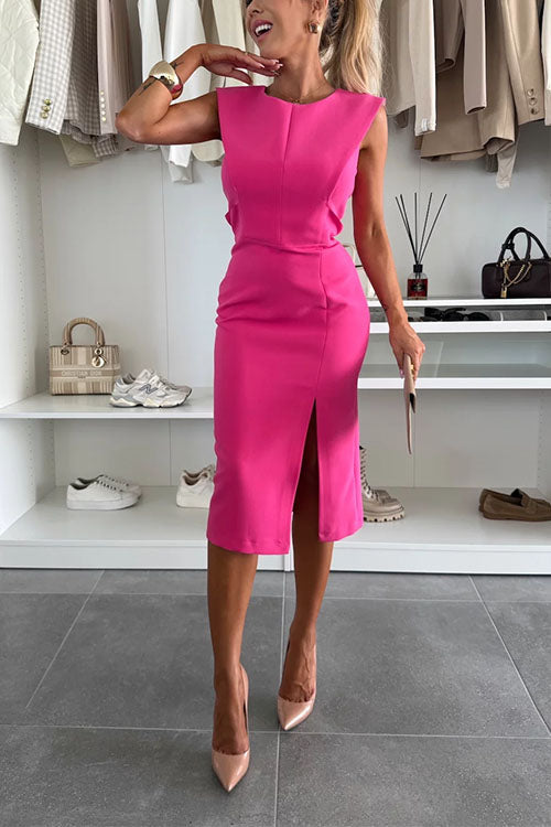 SAGE - SLEEVELESS SLIT MIDI BODYCON DRESS