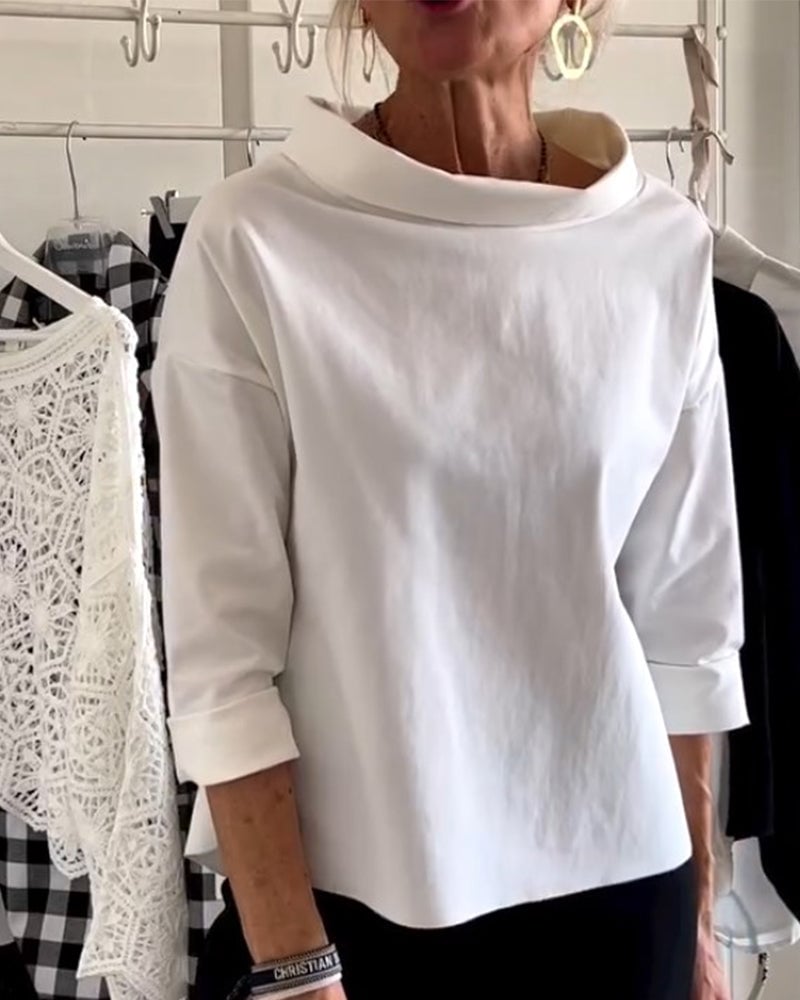 HENLYN - RELAXED WIDE-LAPEL HALF MOCK NECK SWEATER