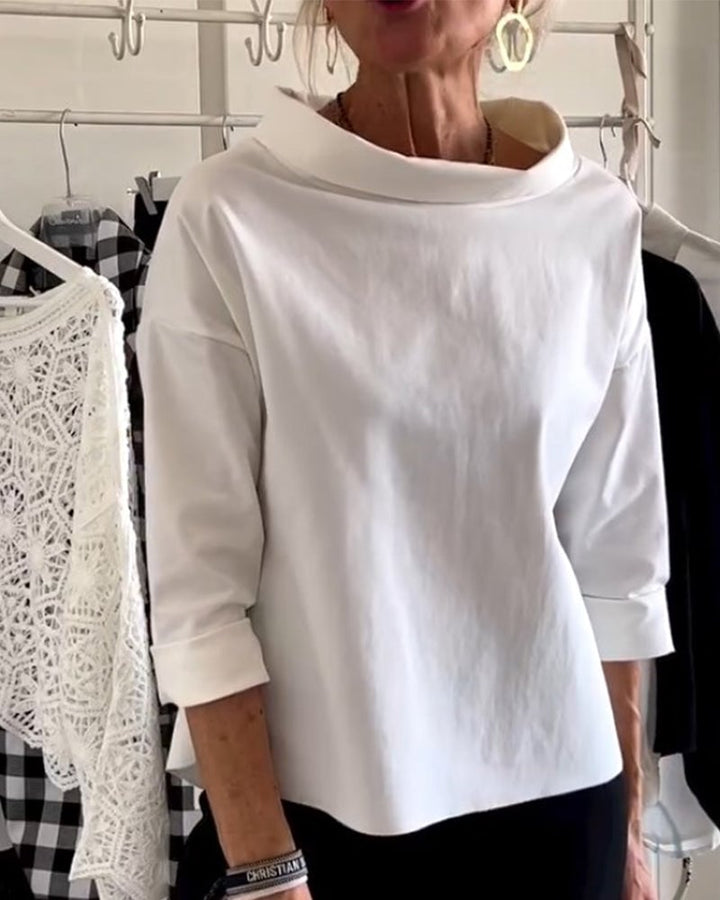 HENLYN - RELAXED WIDE-LAPEL HALF MOCK NECK SWEATER