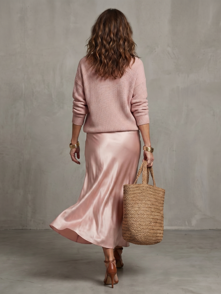 Luciana | Bias Fall Satin Skirt Knit Layer Set