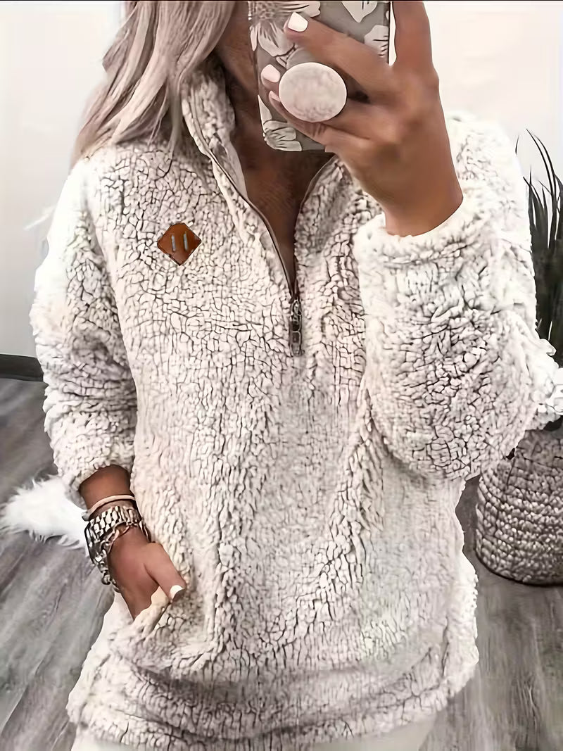 KORI - VELVET FEEL ZIP-UP SWEATER