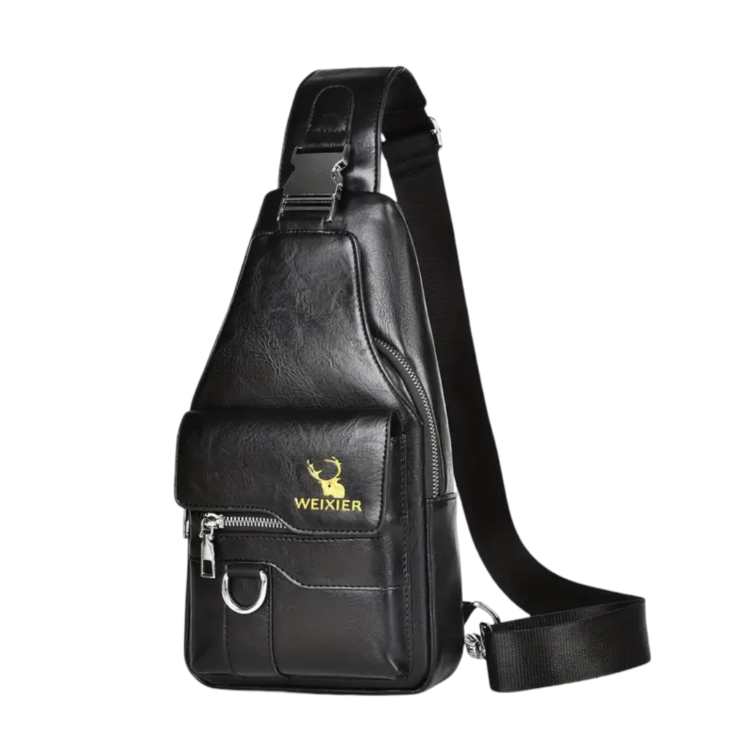 Daxton | Vertical Leather Sling Bag with Secure Flap & Zips