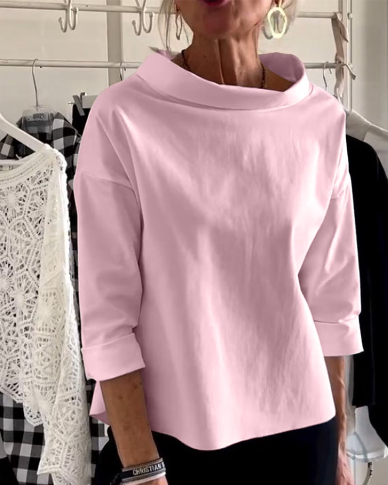HENLYN - RELAXED WIDE-LAPEL HALF MOCK NECK SWEATER