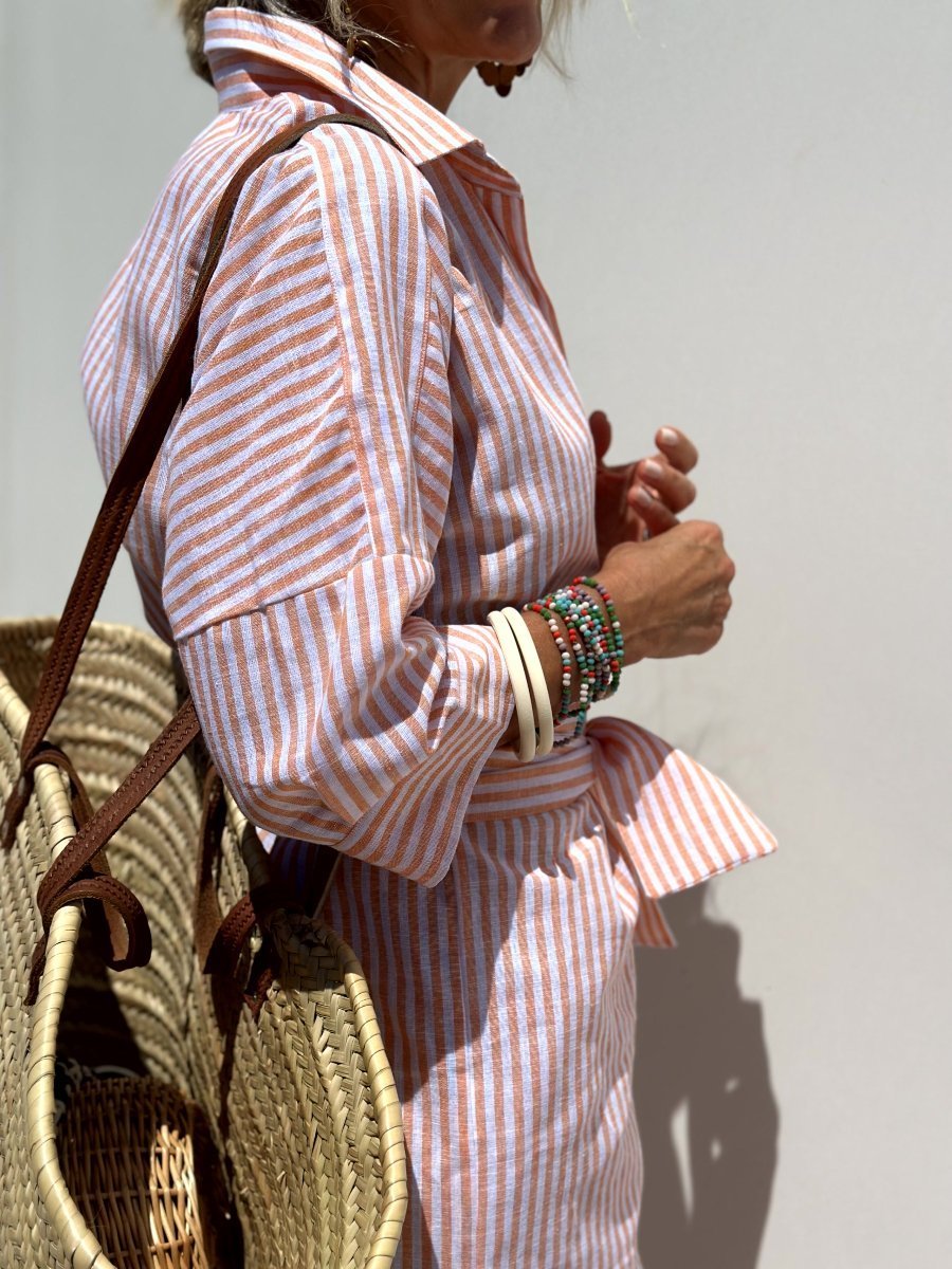 Lisa -  Classic Striped Lace-Up Shirt Dress