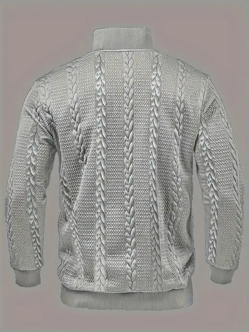 ENZO - TEXTURED BUTTON-COLLAR KNIT PULLOVER