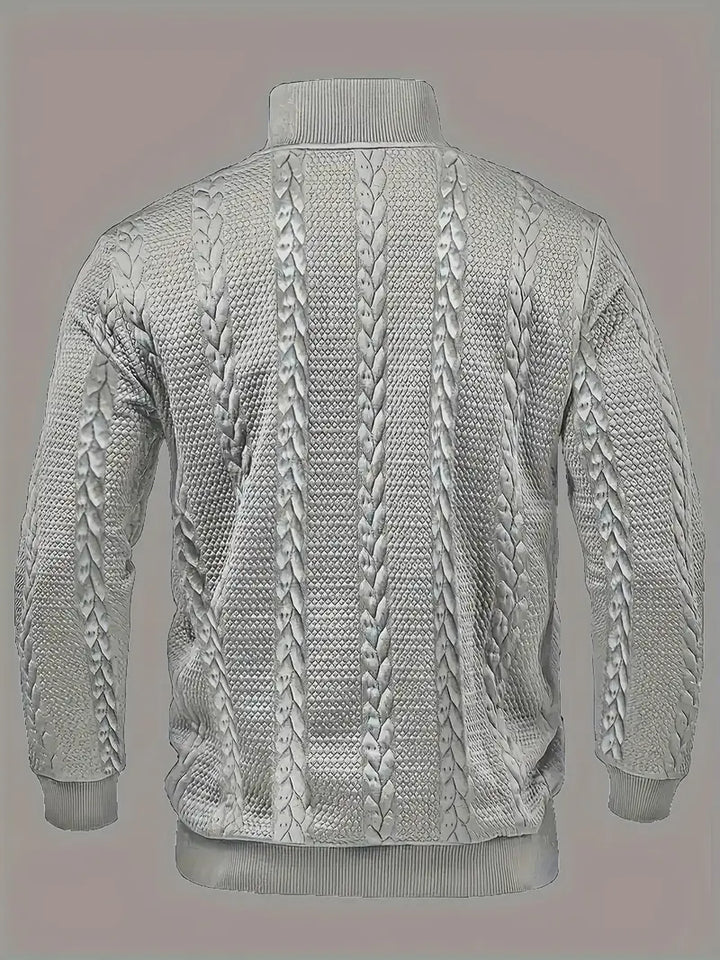ENZO - TEXTURED BUTTON-COLLAR KNIT PULLOVER