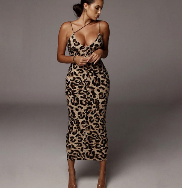 Farina - Fashionable leopard-print camisole Maxi Dress