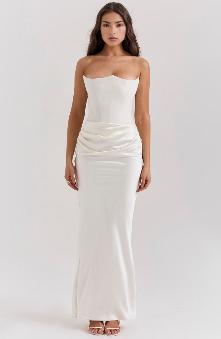 Hera - Elegant Retro Solid Color Strapless Party Dress