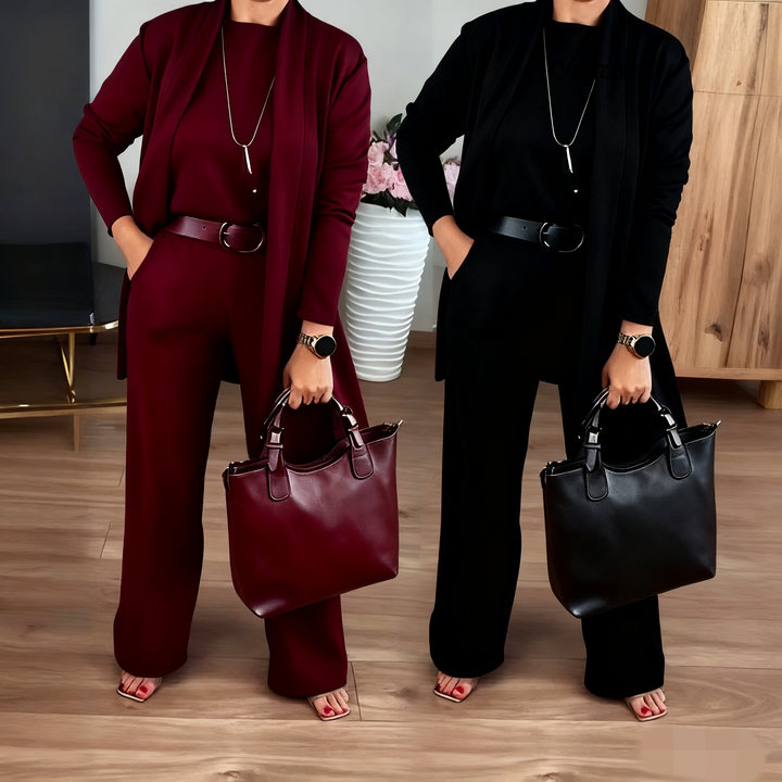 NATALIE - CLASSIC 3-PIECE SET WITH CARDIGAN TOP AND PANTS