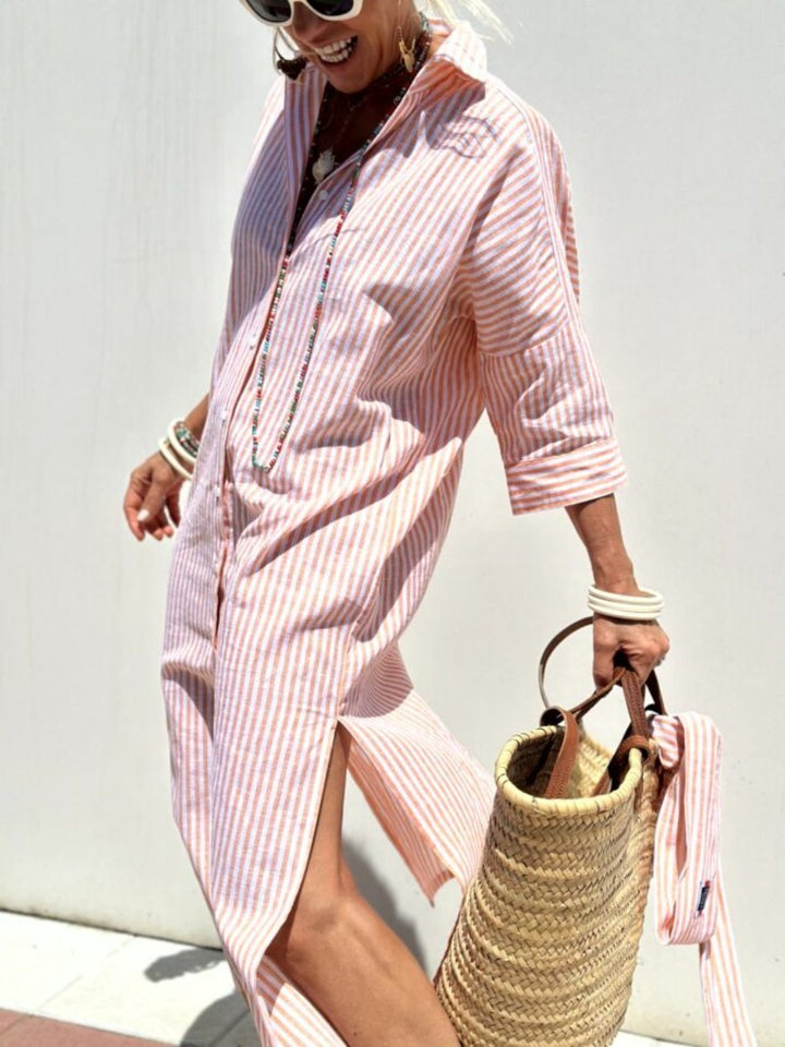 Lisa -  Classic Striped Lace-Up Shirt Dress