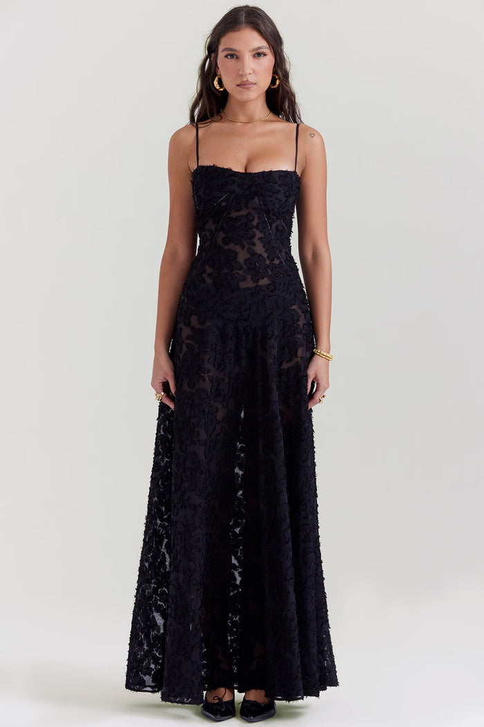 MELISSA - LACE UP FLORAL BACK MAXI GOWN