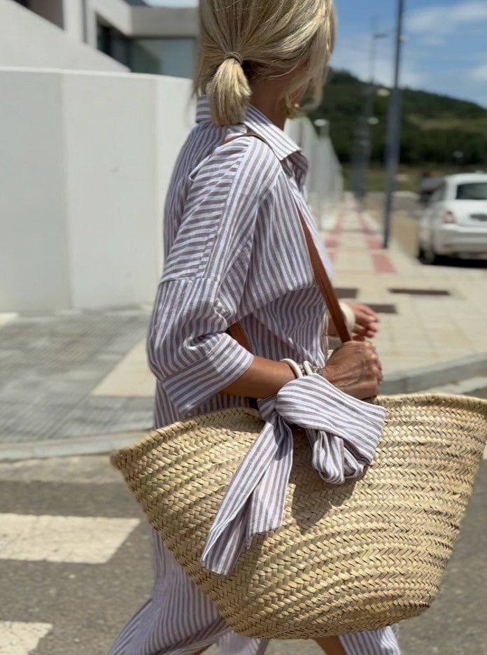 Lisa -  Classic Striped Lace-Up Shirt Dress