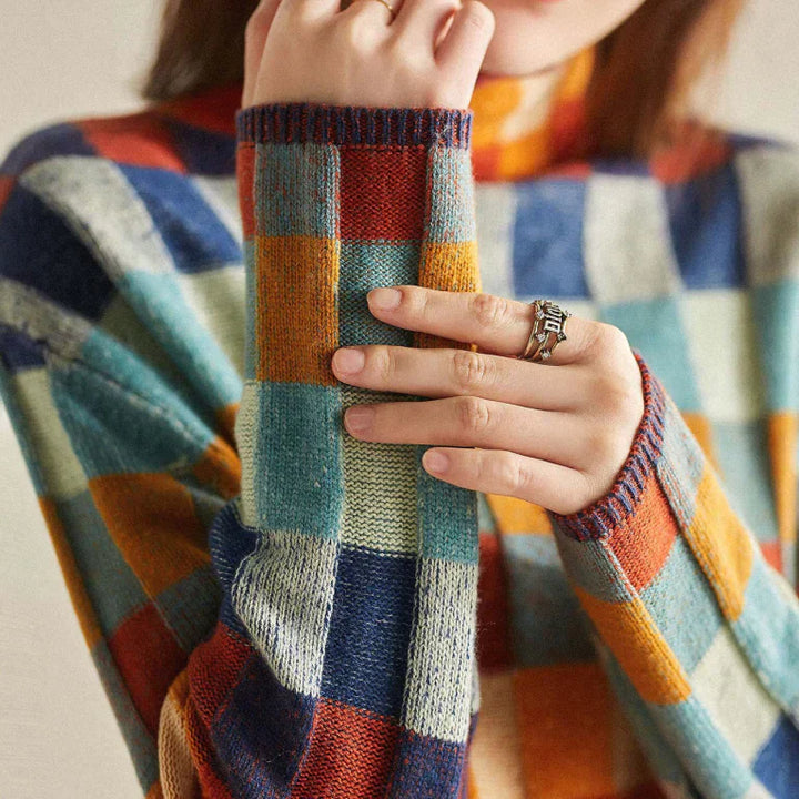 MATILDA - PLAID TEXTURE NECK HIGH SWEATER