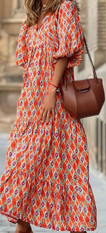 Mandy-Boho Maxi Dress Women with Puff Sleeves