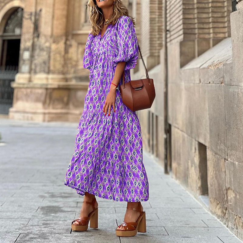 Mandy-Boho Maxi Dress Women with Puff Sleeves