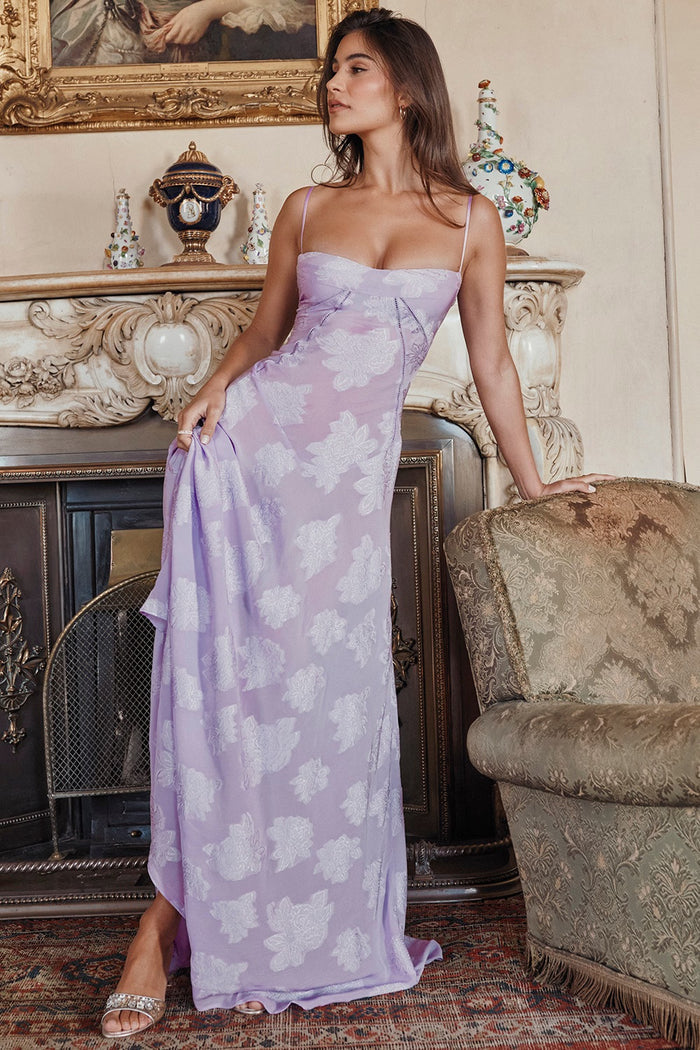 MELISSA - LACE UP FLORAL BACK MAXI GOWN