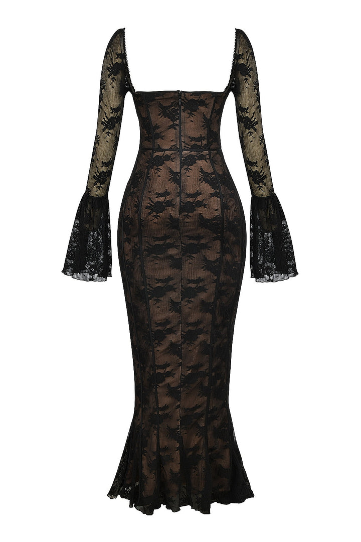 BREY - PLEATED DOTTED LACE GOWN
