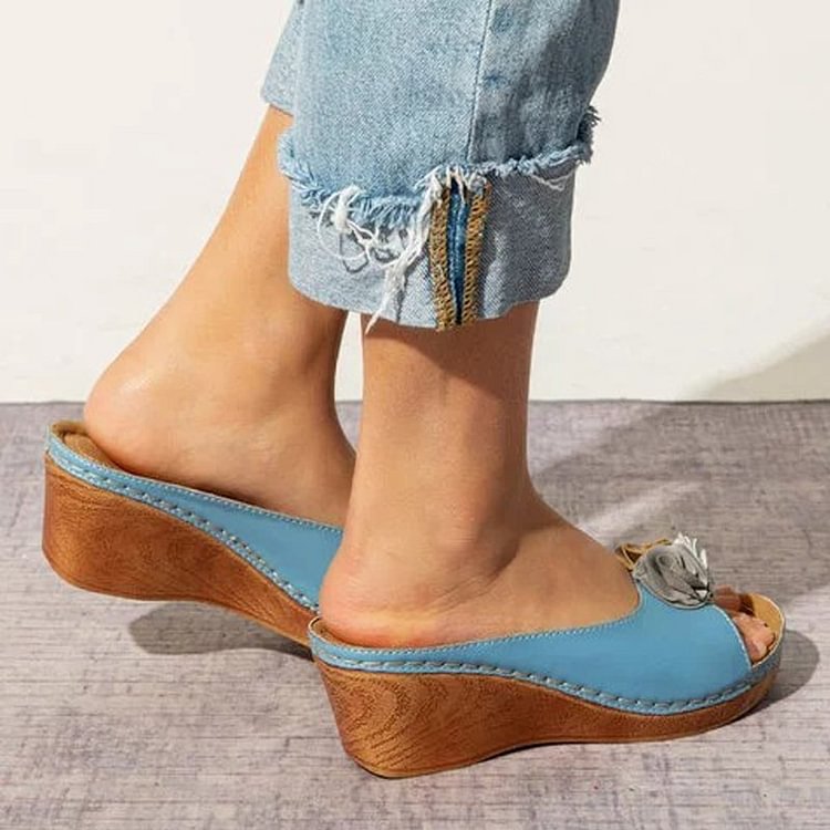 XYRIEL - ORTHOPEDIC LEATHER WEDGE SANDALS